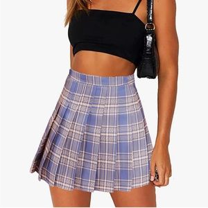 NWT Ownora Plaid Pleated Mini Skirt Skort Purple and Pale Pink Size XXL